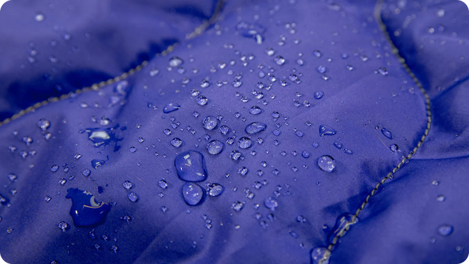 An up close images of the water-resistant shell fabric.