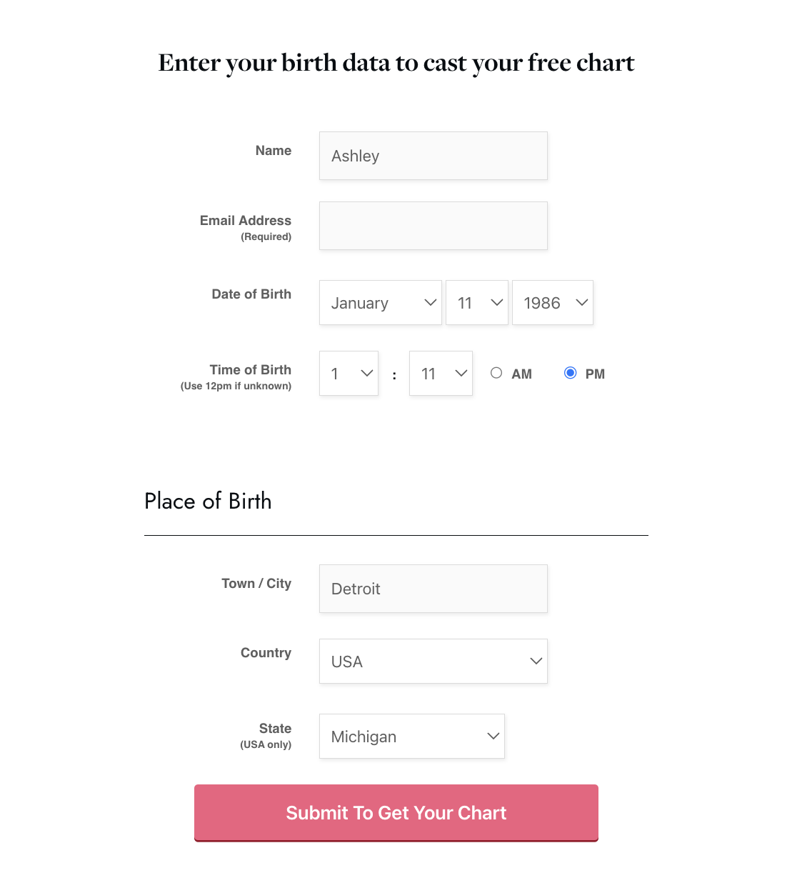 birth chart form