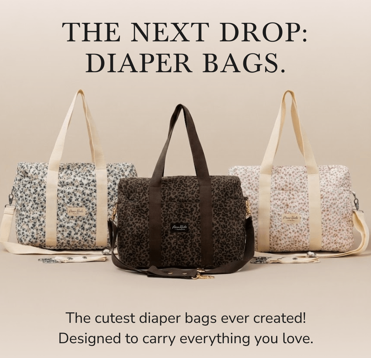 Three stylish diaper bags in floral and leopard prints, showcasing their design and functionality.