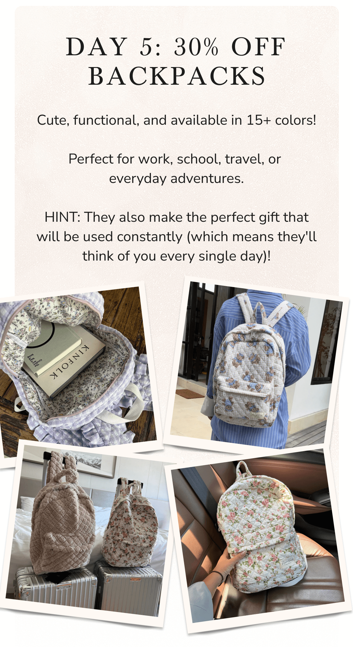 DAY 5: 30% OFF BACKPACKS