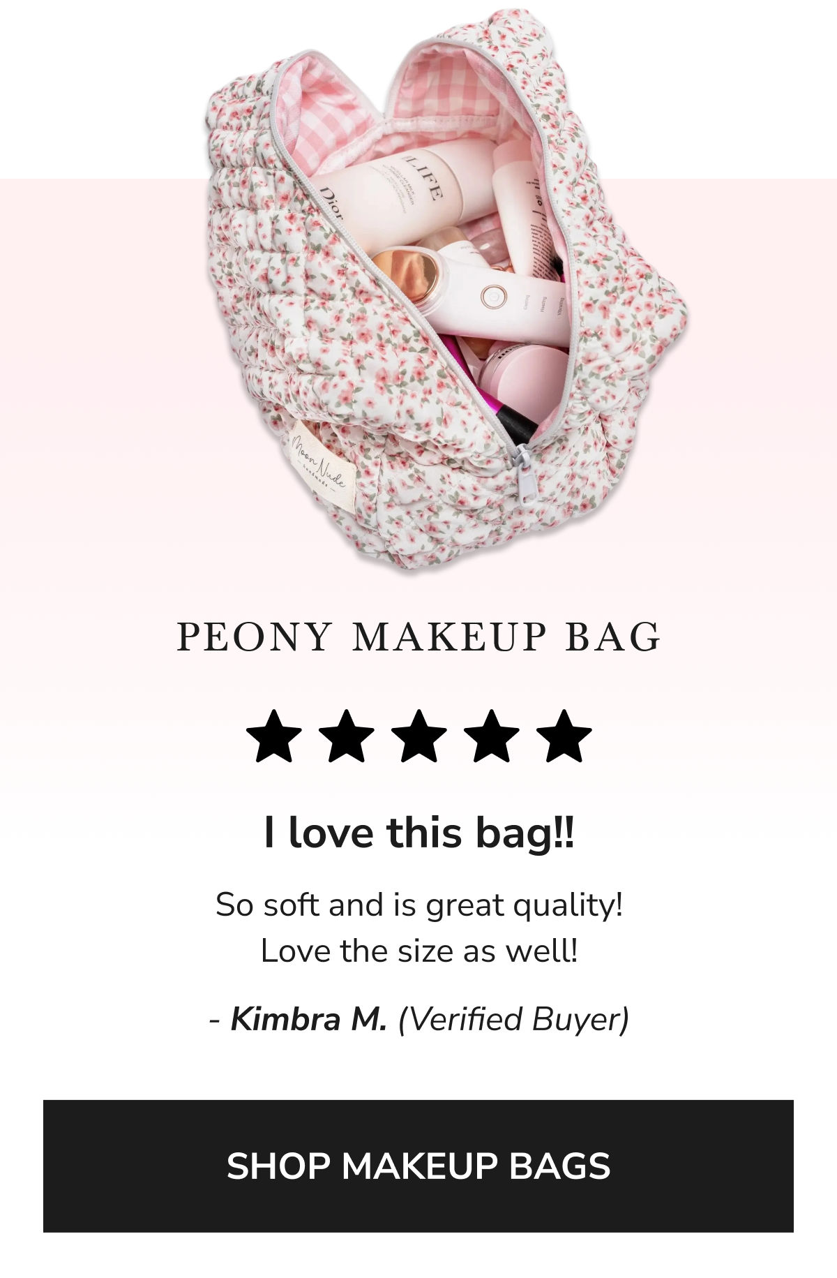 I love this bag!! So soft and is great quality! Love the size as well! - Kimbra M. (Verified Buyer)