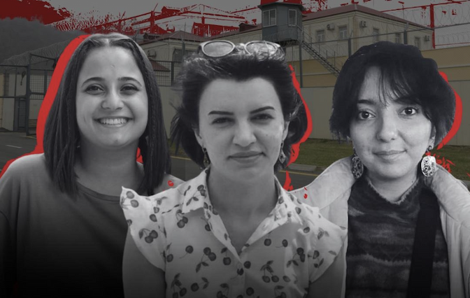Sevinj Vagifgizi, Nargiz Absalamova, and Elnara Gasimova — AbzasMedia journalists