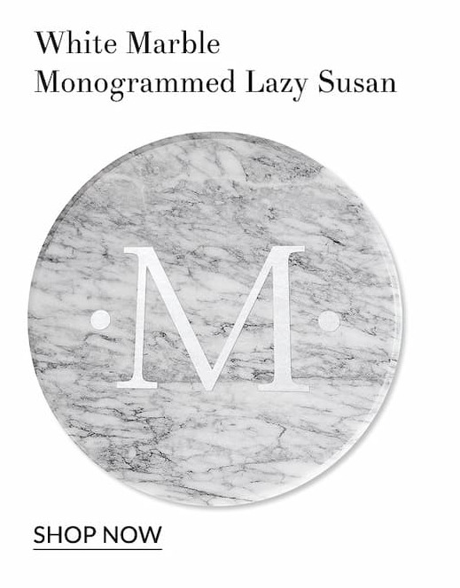 White marble monogrammed lazy susan