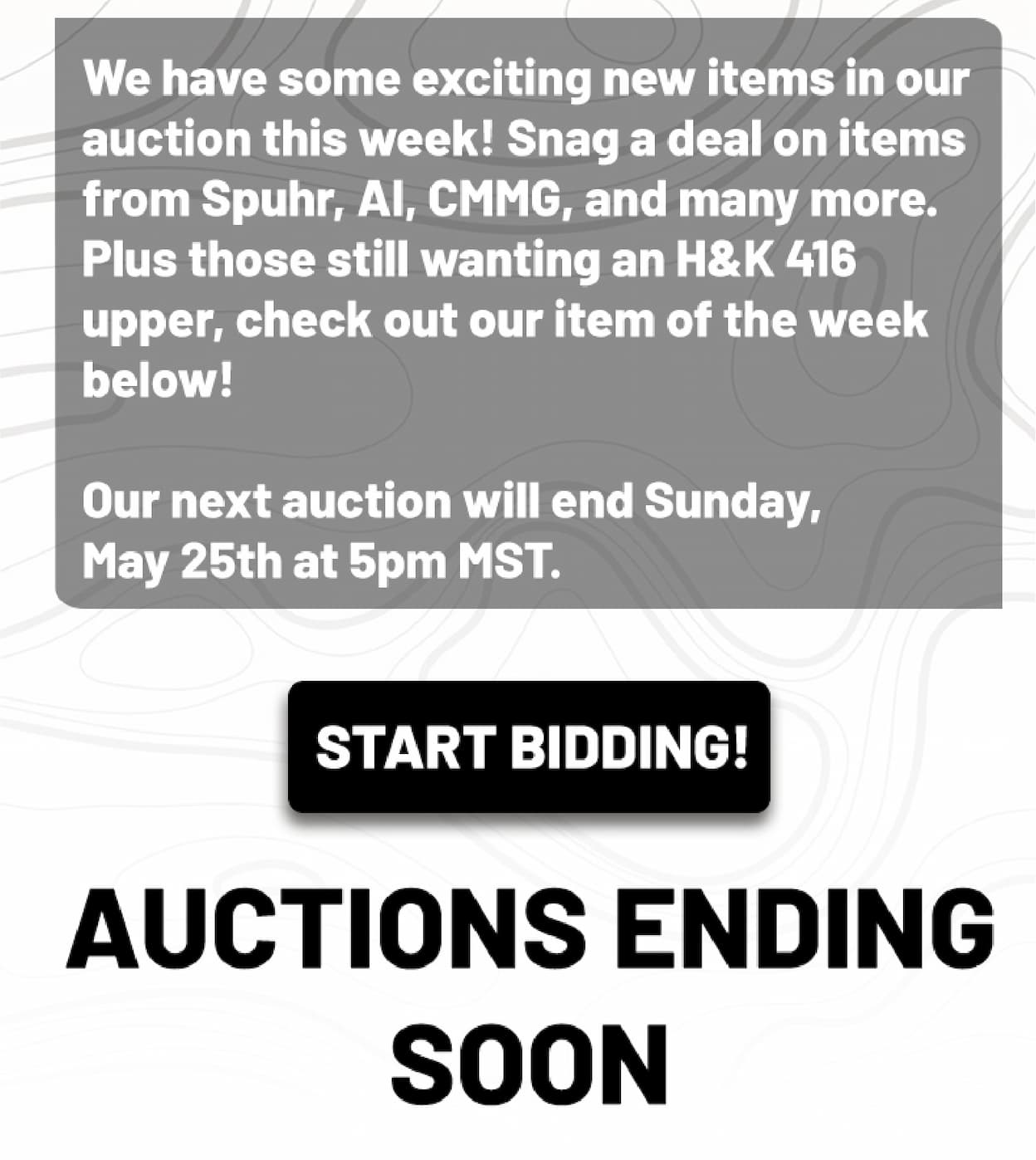 ITEM OF THE WEEK  Used HK 416 Upper 5.56 - This is a law enforcement trade in  item that is in excellenct condition. Very little wear and comes with a Surefire muzzle brake and a grip! - Starting bid $1899