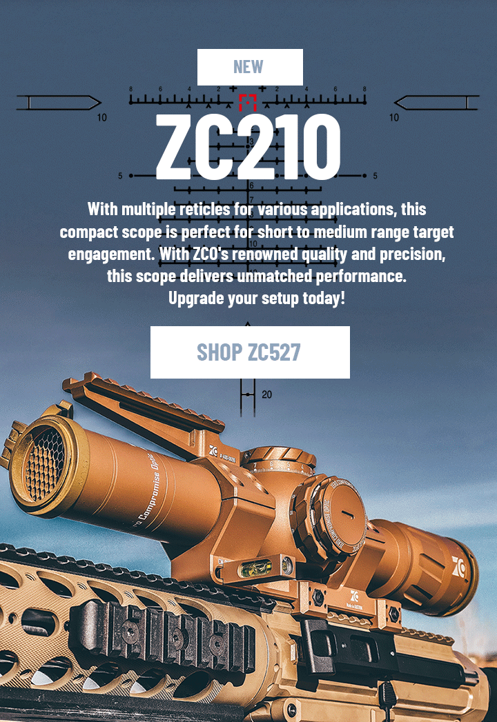New - ZC210 - With multiple reticles for various applications, this  compact scope is perfect for short to medium range target engagement. With ZCO's renowned quality and precision, this scope delivers unmatched performance.  Upgrade your setup today!  