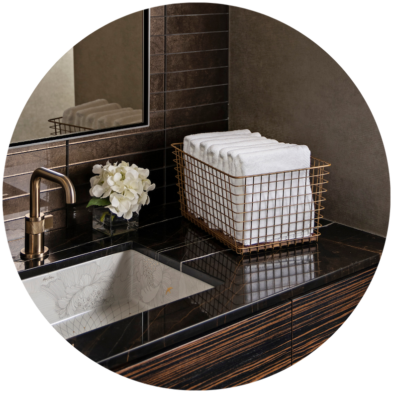 Hand towels in a grid basket