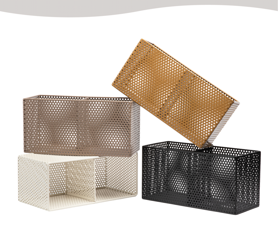 Small perforated baskets in a stack