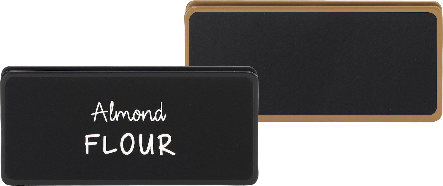 Label Holders in black and brass