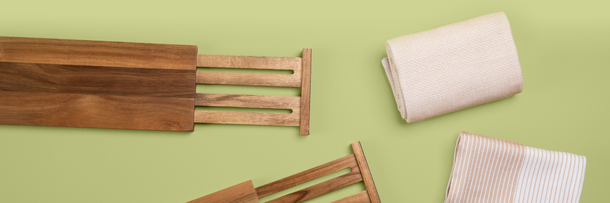 Acacia Drawer Dividers for the Dish Towel Drawer