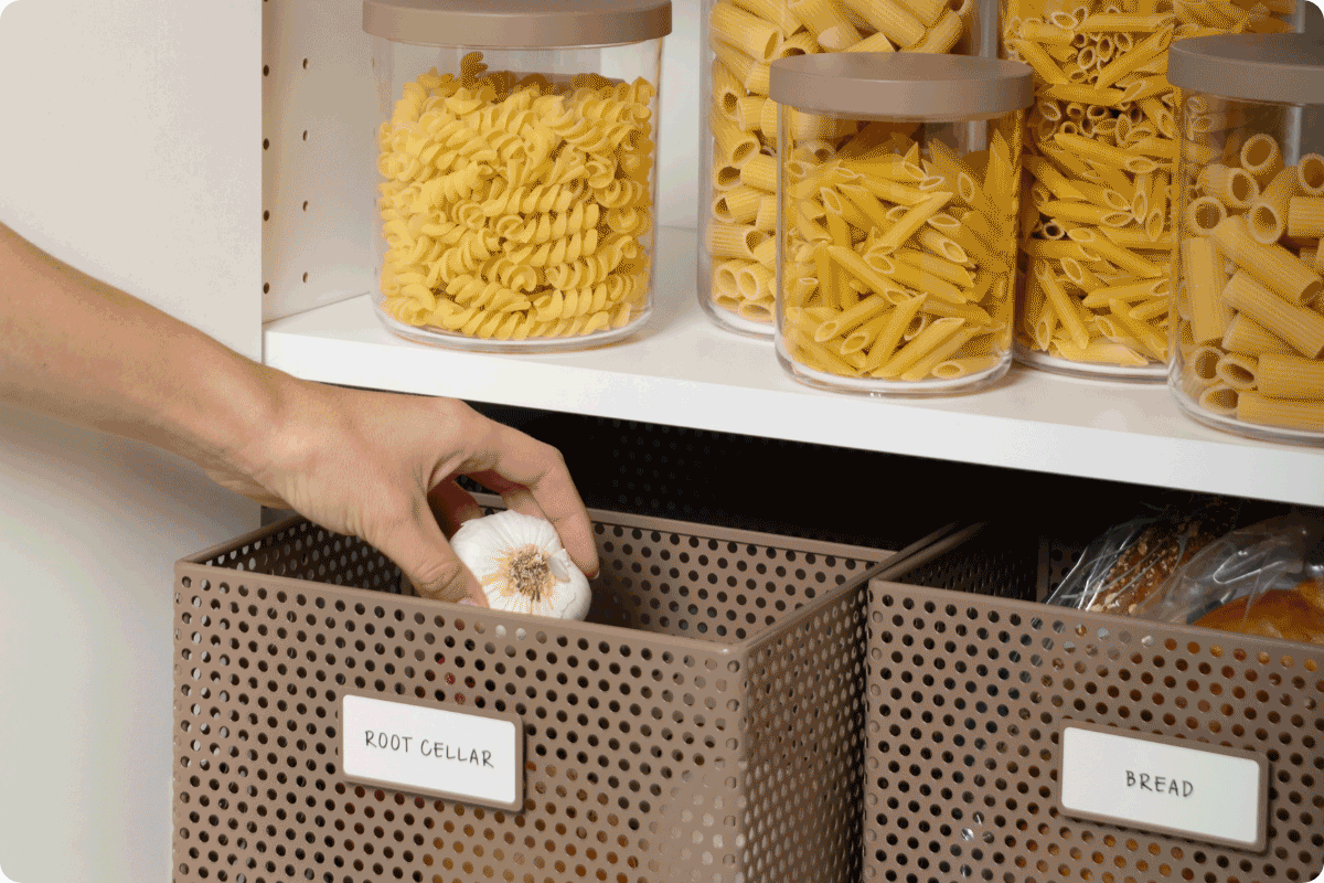 Labels fixed to various storage solutions