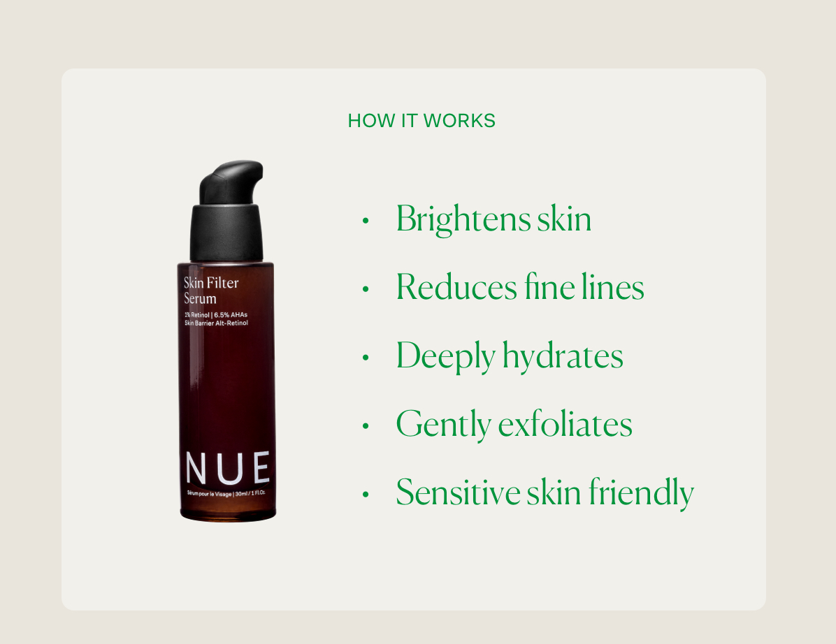 How it works: Brightens skin | Reduces fine lines | Deeply hydrates | Gently exfoliates | Sensitive skin friendly