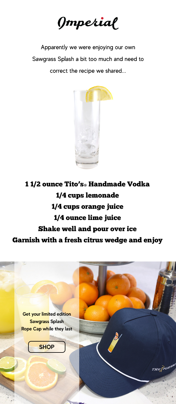 Sawgrass Splash Official Recipe 🍹 Imperial Headwear