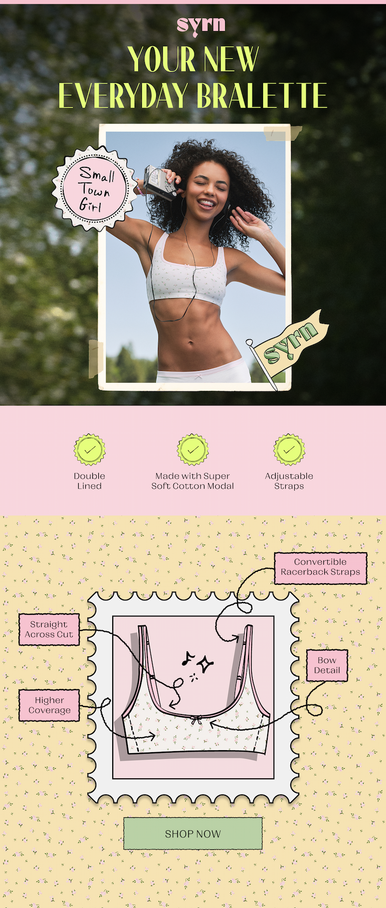 Image of a woman in a bralette and panty with colorful blocks under