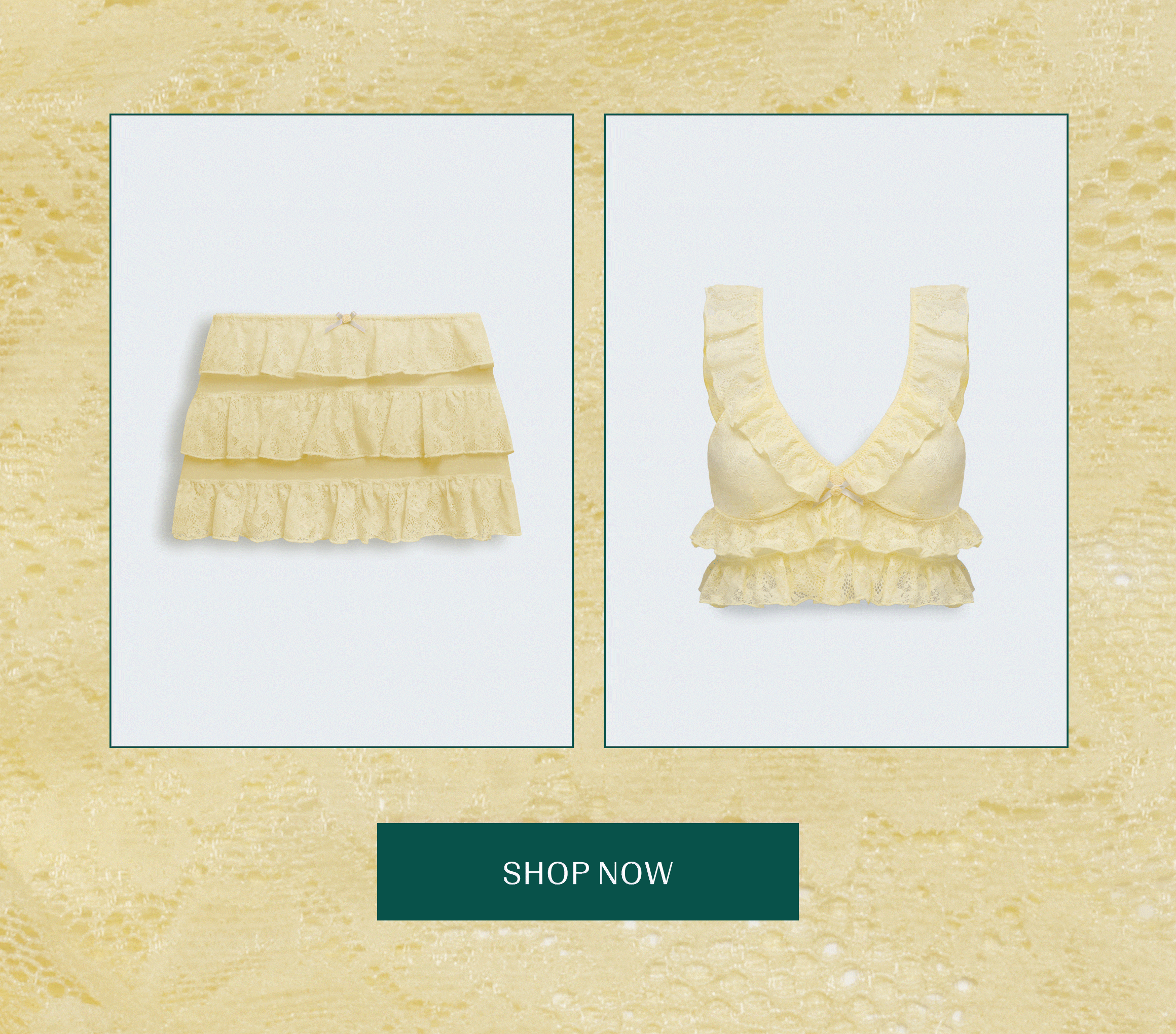 Yellow lace background with yellow flatlays on it