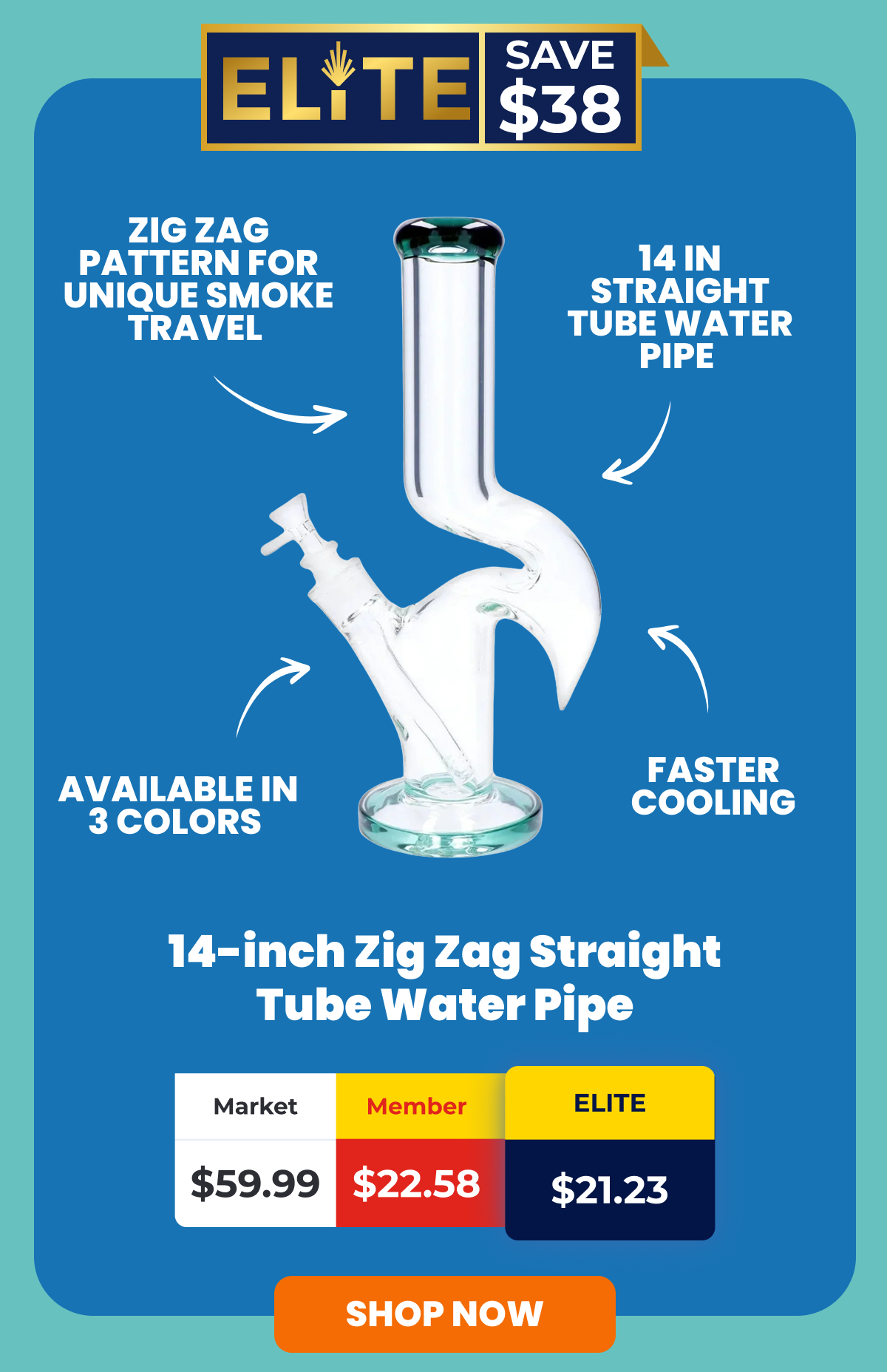 14-inch Zig Zag Straight Tube Water Pipe