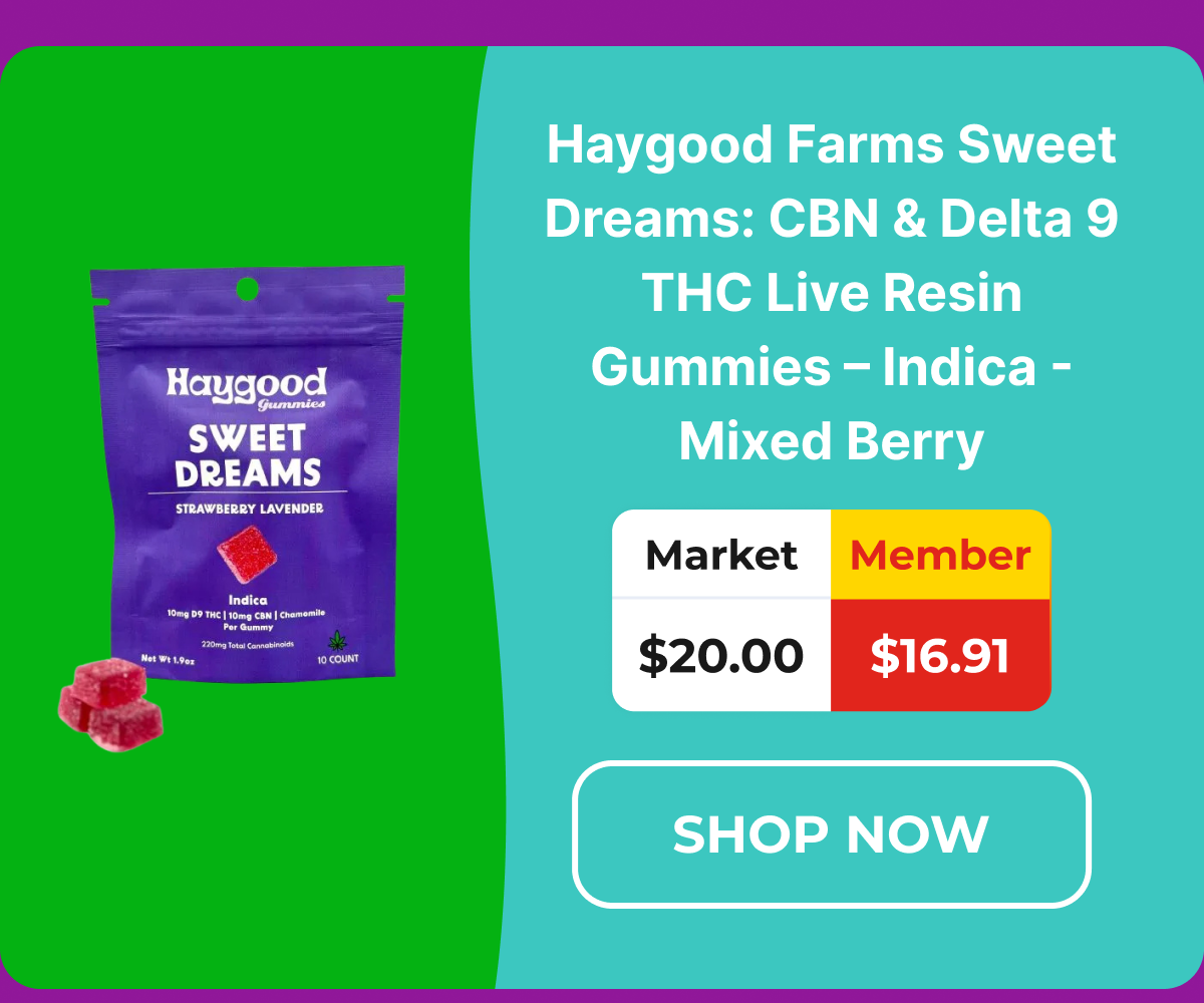 Haygood Farms Sweet Dreams: CBN & Delta 9 THC Live Resin Gummies - Indica - Mixed Berry