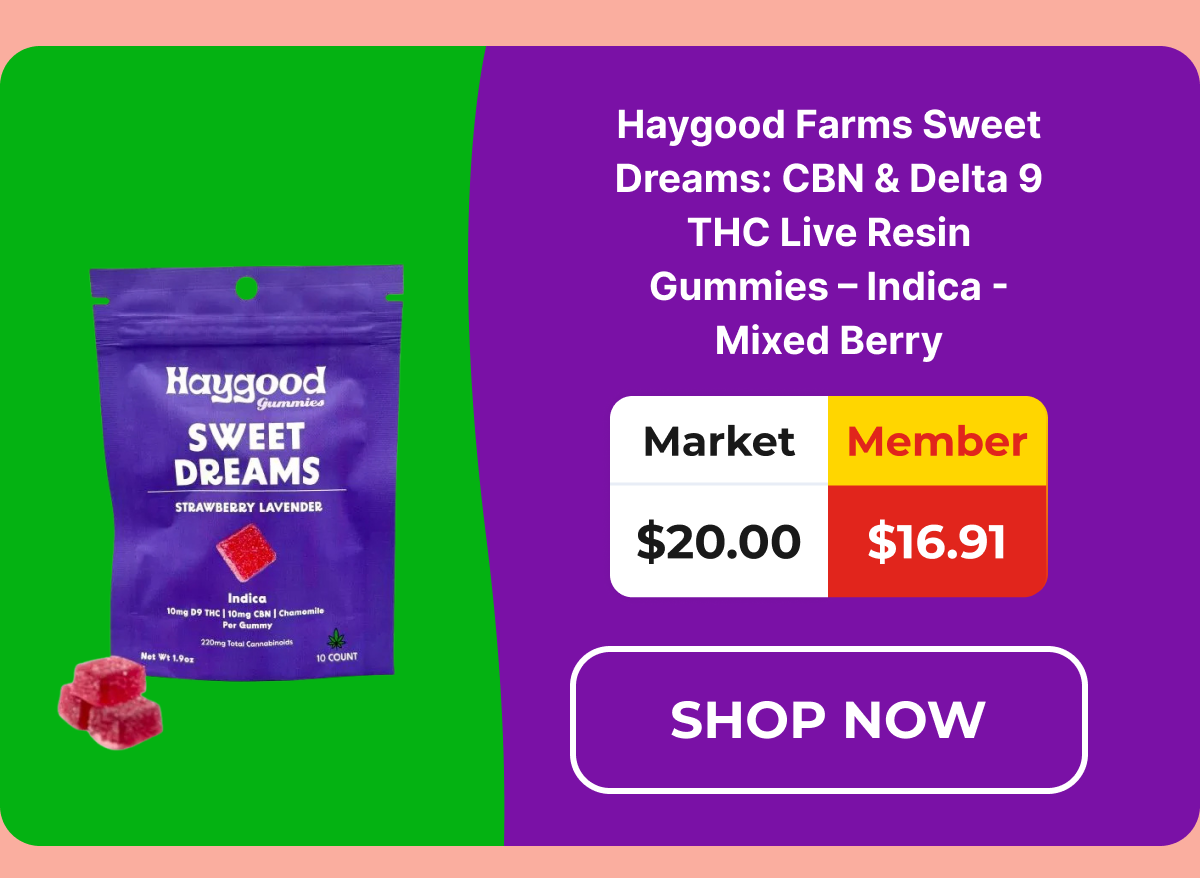 Haygood Farms Sweet Dreams: CBN & Delta 9 THC Live Resin Gummies - Indica - Mixed Berry