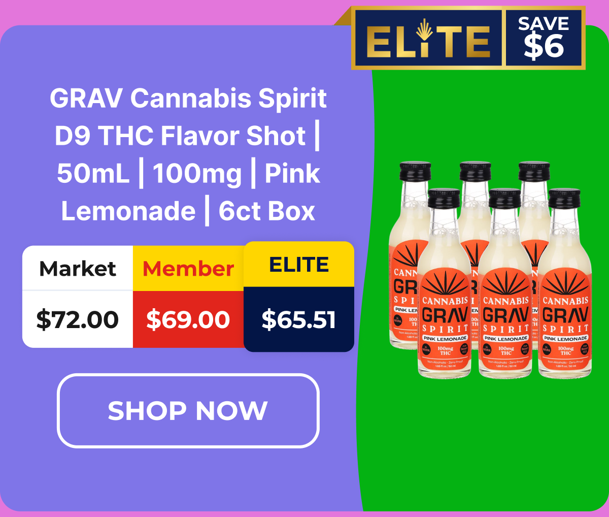 GRAV Cannabis Spirit D9 THC Flavor Shot | 50mL | 100mg | Pink Lemonade | 6ct Box