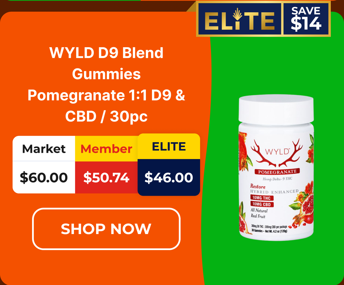 WYLD D9 Blend Gummies Pomegranate 1:1 D9 & CBD / 30pc