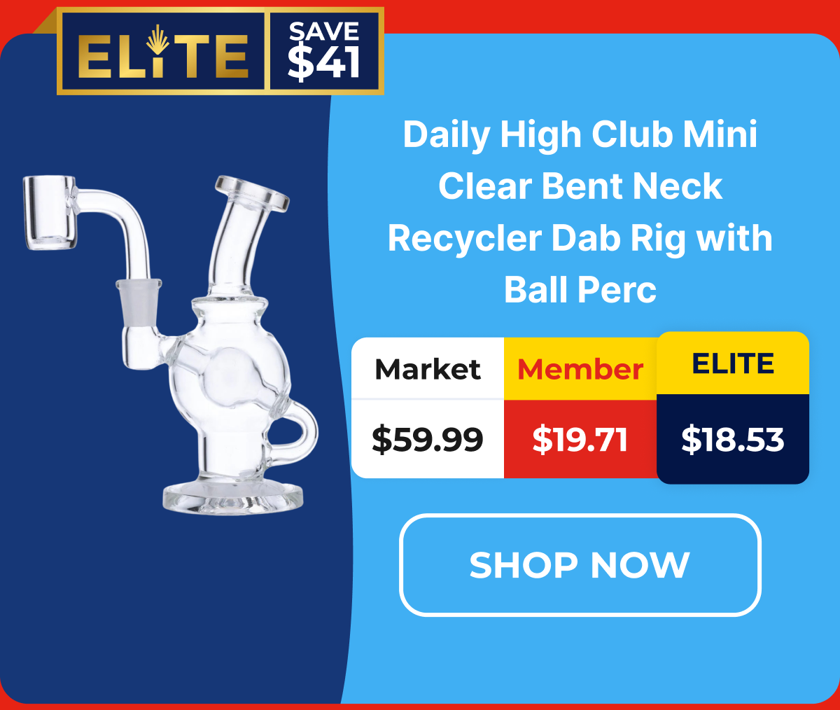 Daily High Club Mini Clear Bent Neck Recycler Dab Rig with Ball Perc