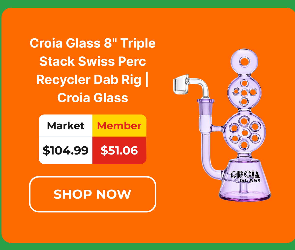 Croia Glass 8" Triple Stack Swiss Perc Recycler Dab Rig | Croia Glass