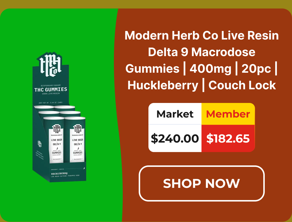 Modern Herb Co Live Resin Delta 9 Macrodose Gummies | 400mg | 20pc | Huckleberry | Couch Lock