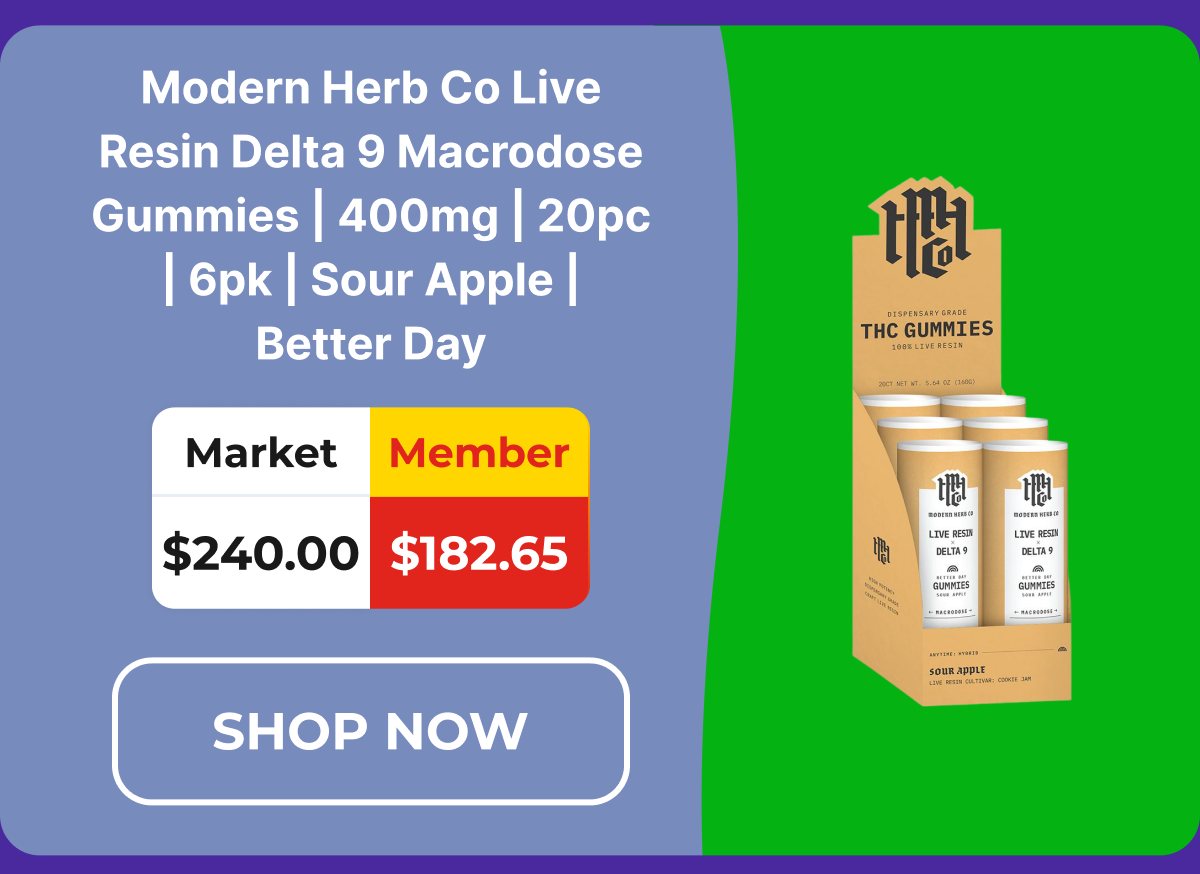 Modern Herb Co Live Resin Delta 9 Macrodose Gummies | 400mg | 20pc | 6pk | Sour Apple | Better Day