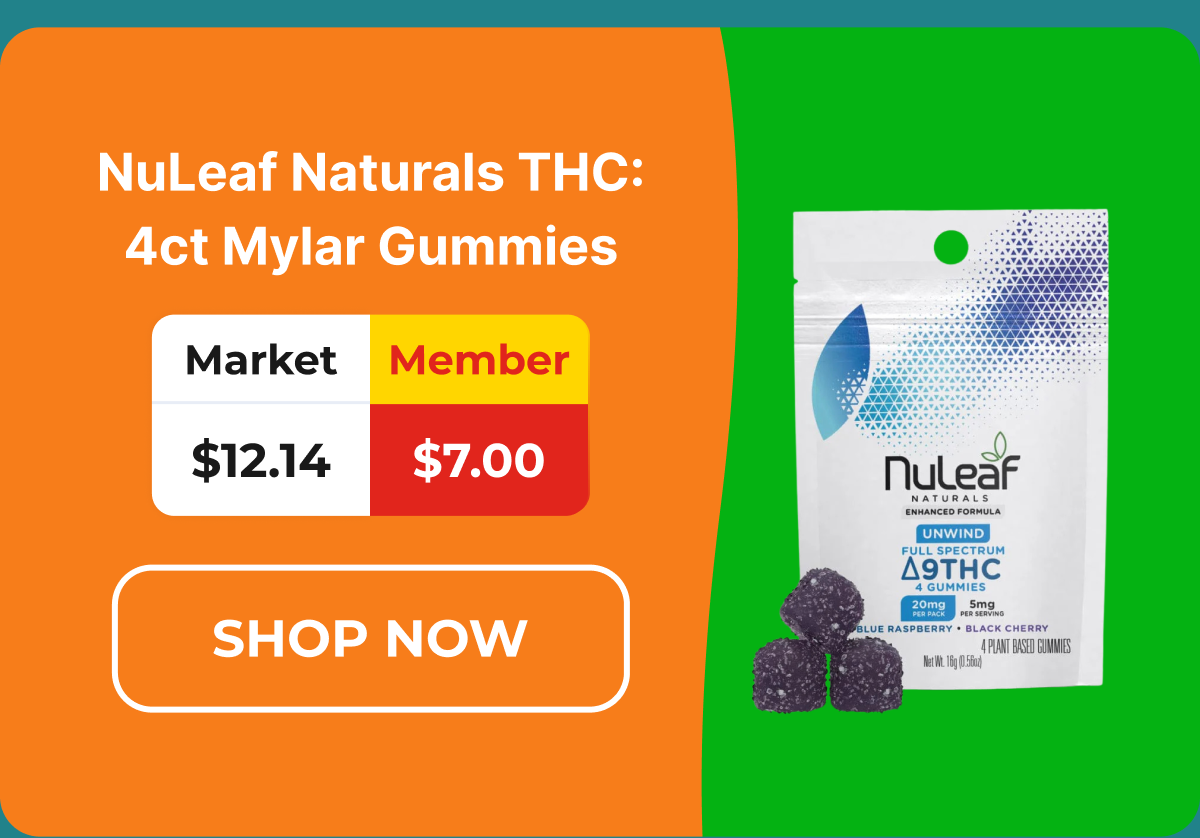 NuLeaf Naturals THC: 4ct Mylar Gummies