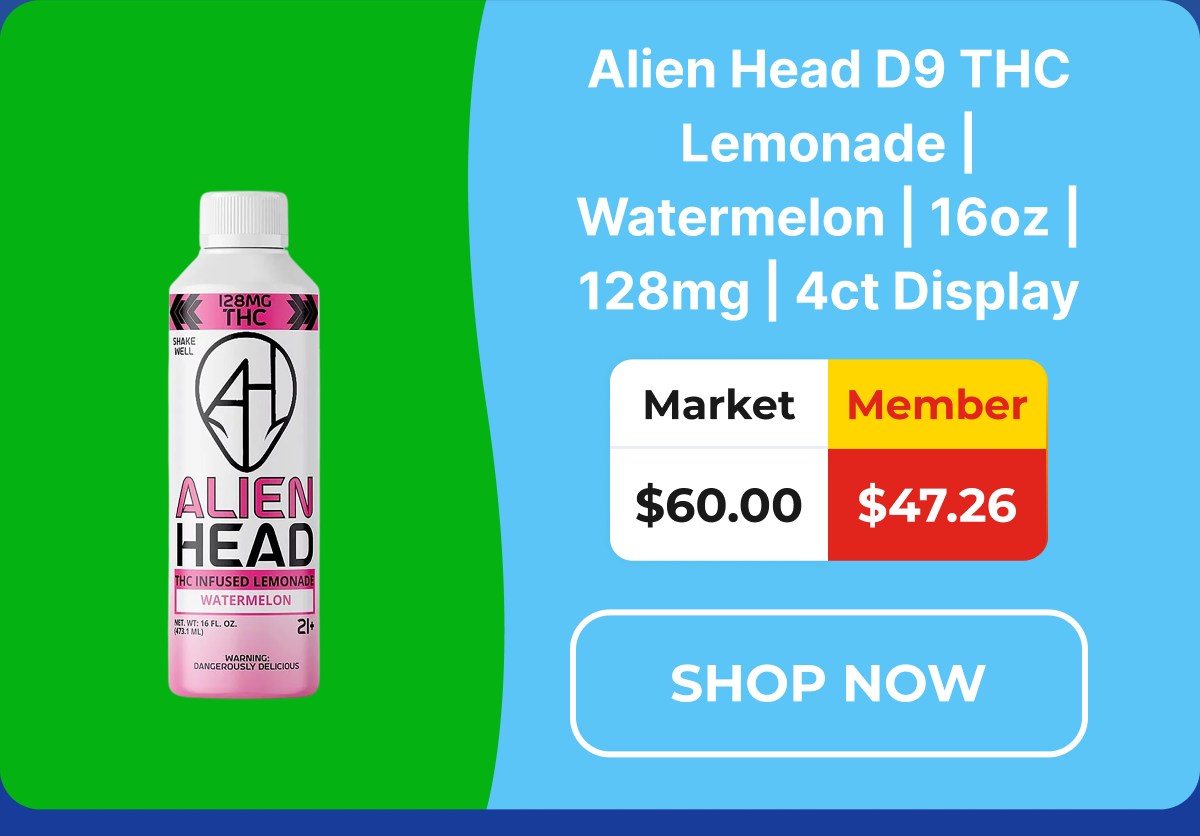 Alien Head D9 THC Lemonade | Watermelon | 16oz | 128mg | 4ct Display
