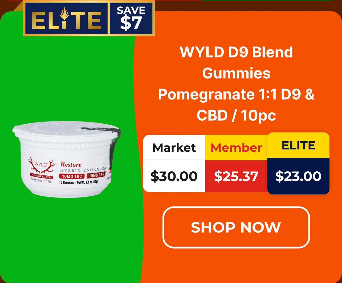 WYLD D9 Blend Gummies Pomegranate 1:1 D9 & CBD / 10pc