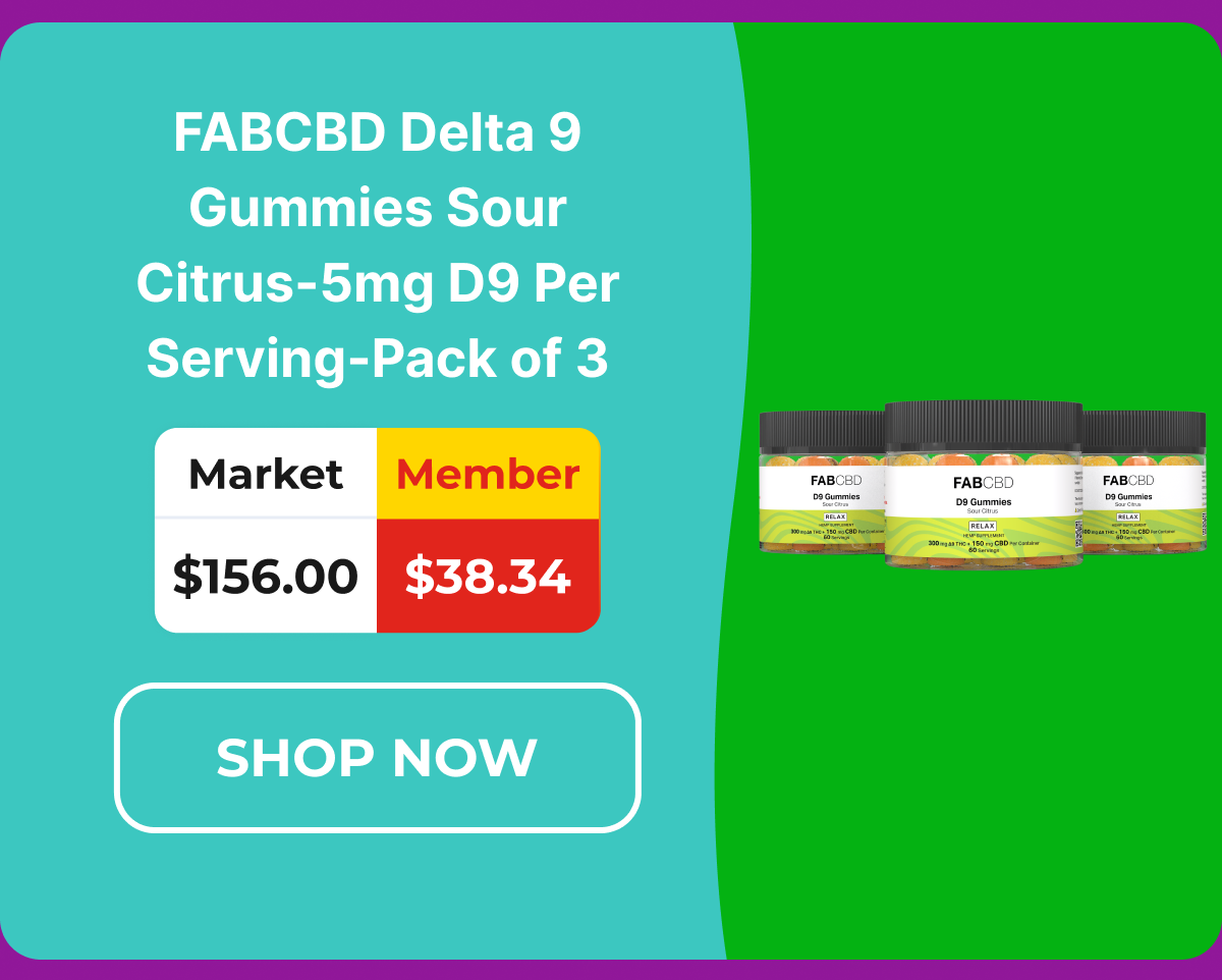 FABCBD Delta 9 Gummies Sour Citrus-5mg D9 Per Serving-Pack of 3