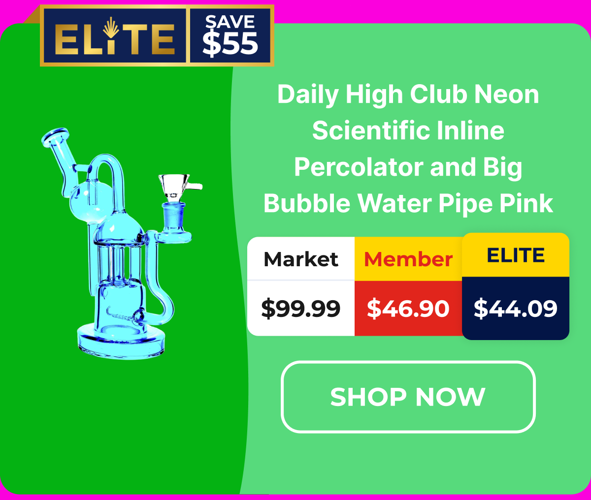 Daily High Club Neon Scientific Inline Percolator and Big Bubble Water Pipe Pink