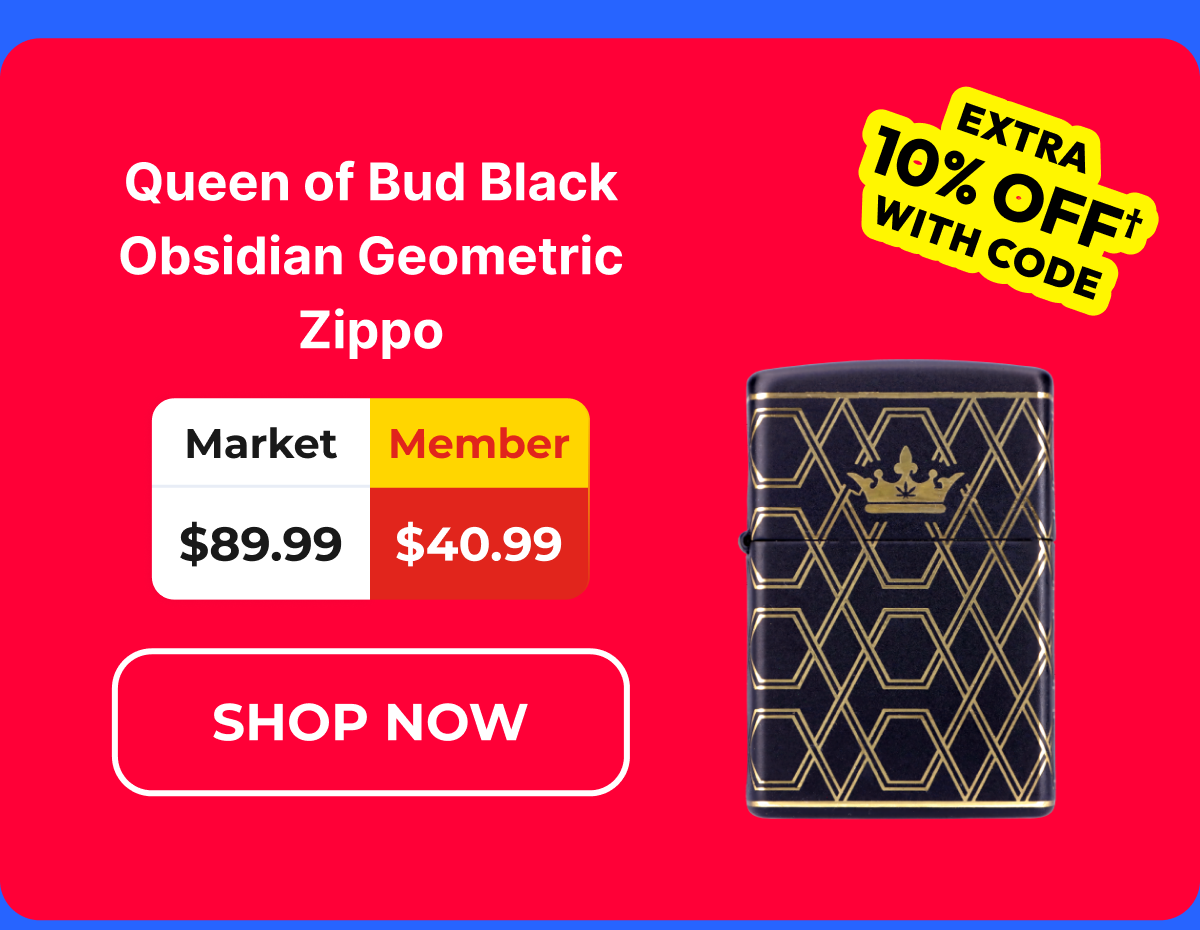 Queen of Bud Black Obsidian Geometric Zippo