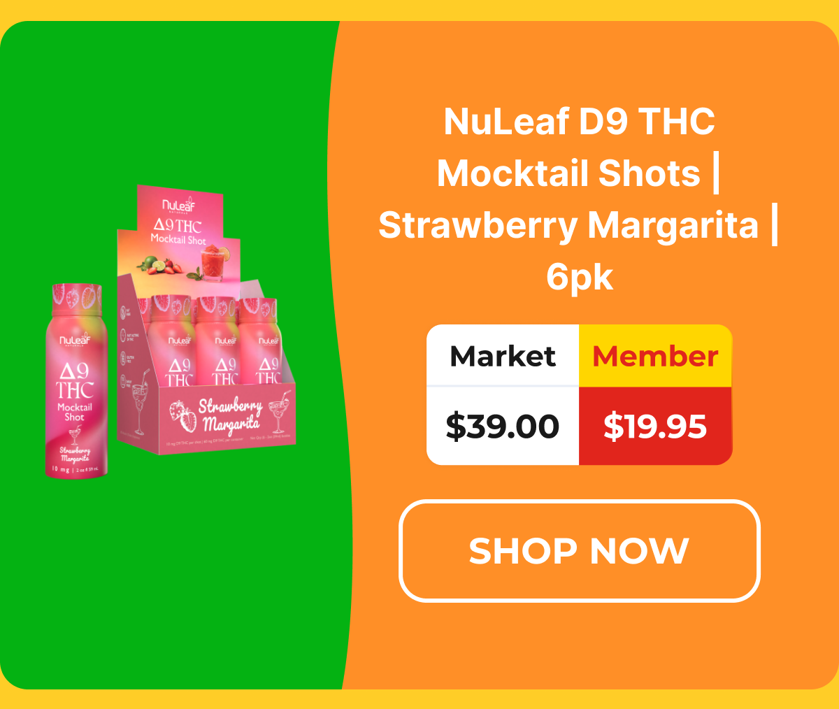 NuLeaf D9 THC Mocktail Shots | Strawberry Margarita | 6pk