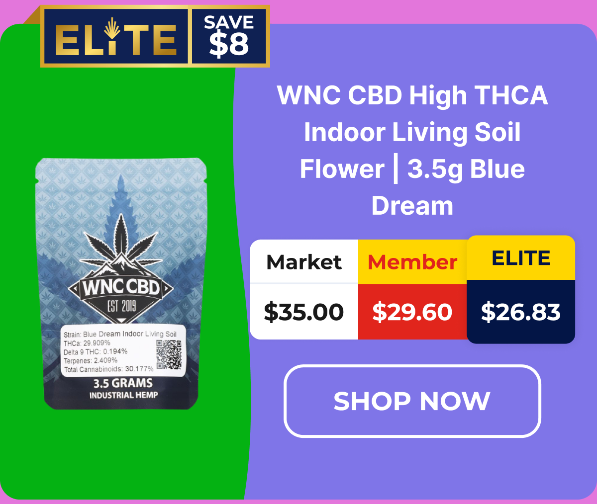 WNC CBD High THCA Indoor Living Soil Flower | 3.5g Blue Dream