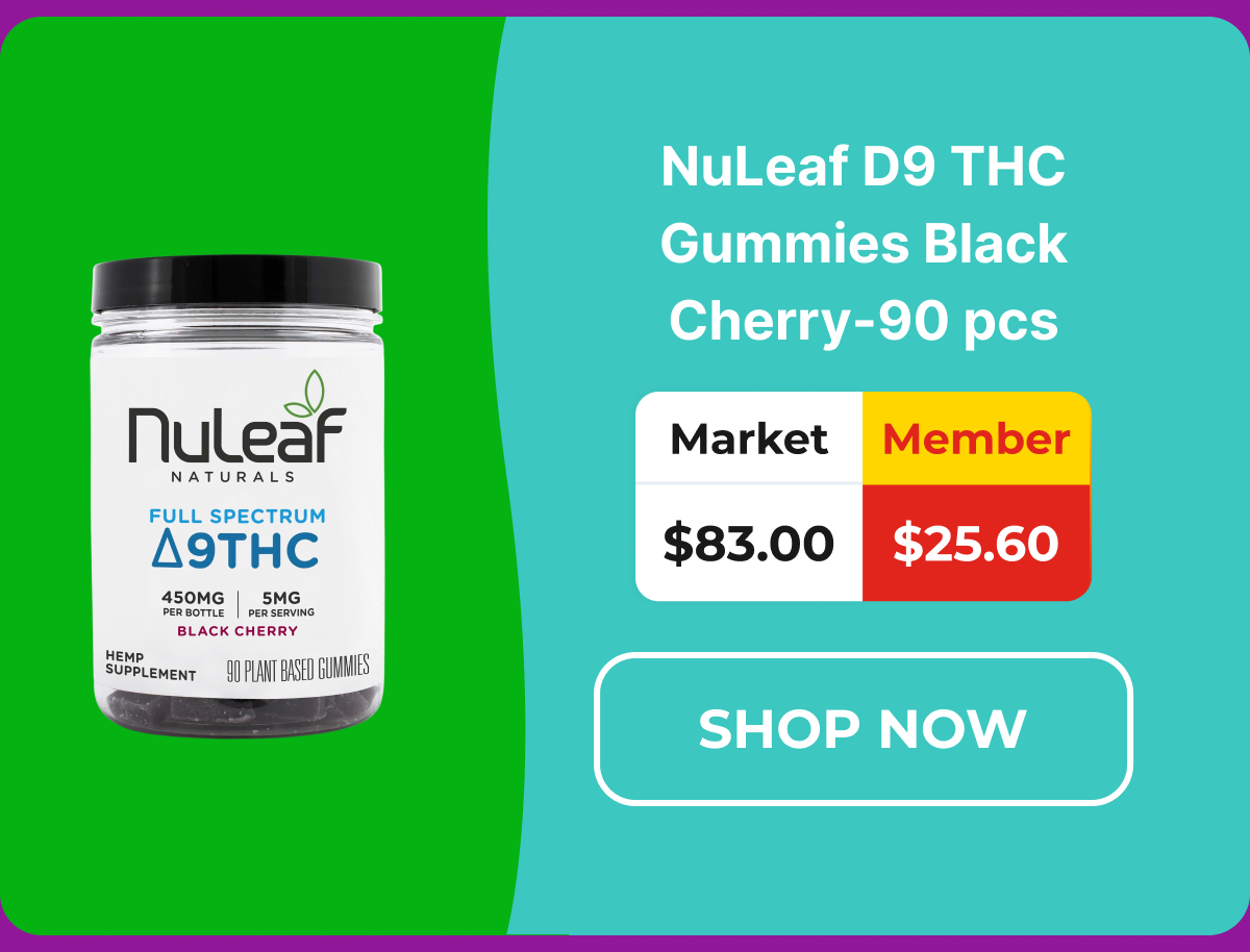 NuLeaf D9 THC Gummies Black Cherry-90 pcs