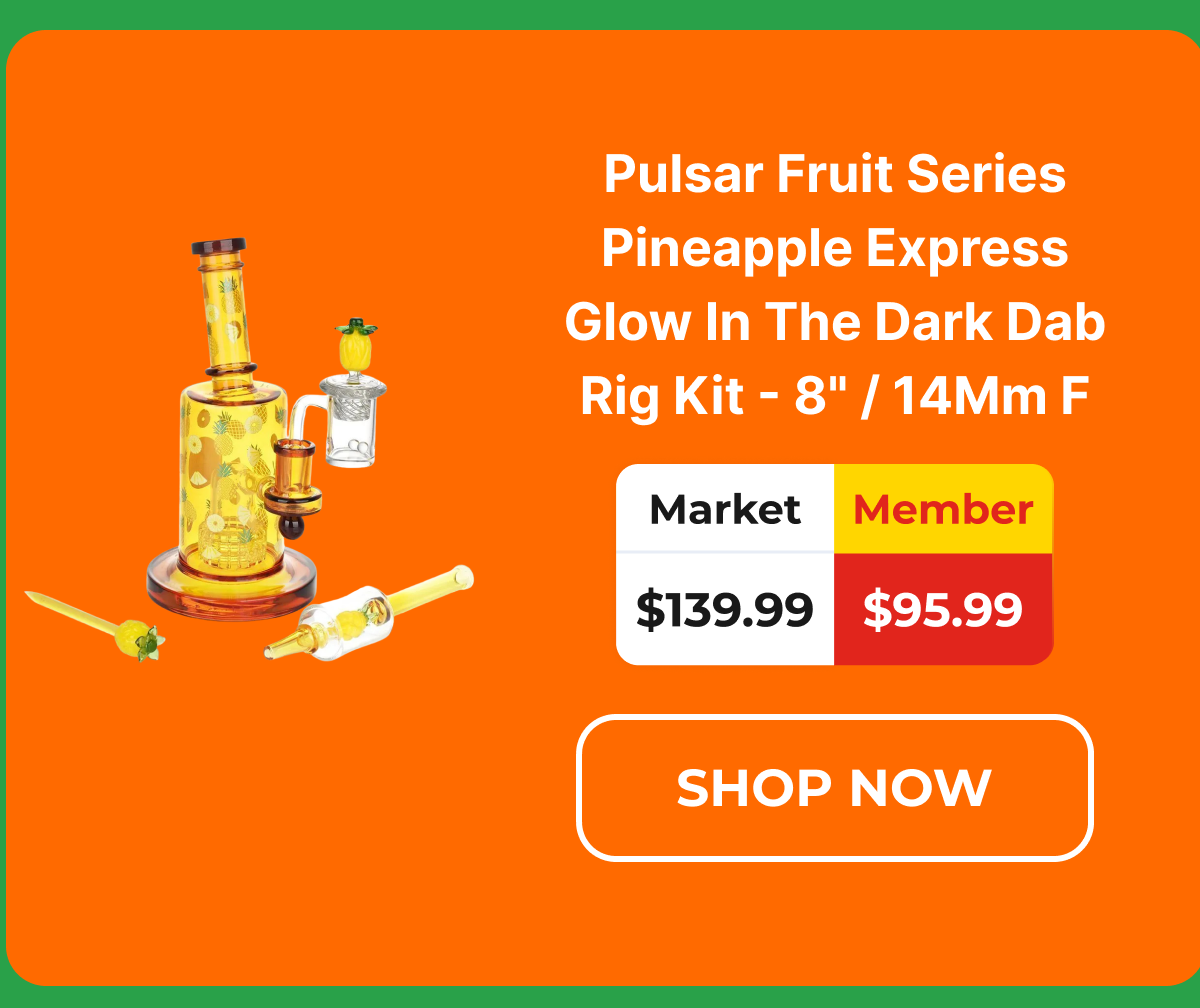 Pulsar Fruit Series Pineapple Express Glow In The Dark Dab Rig Kit - 8" / 14Mm F