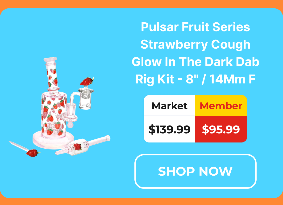Pulsar Fruit Series Strawberry Cough Glow In The Dark Dab Rig Kit - 8" / 14Mm F