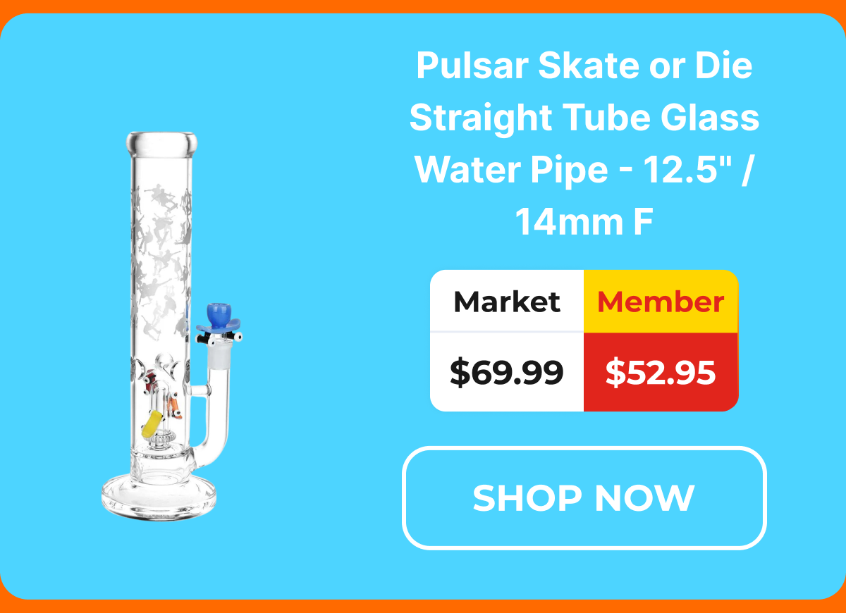 Pulsar Skate or Die Straight Tube Glass Water Pipe - 12.5" / 14mm F