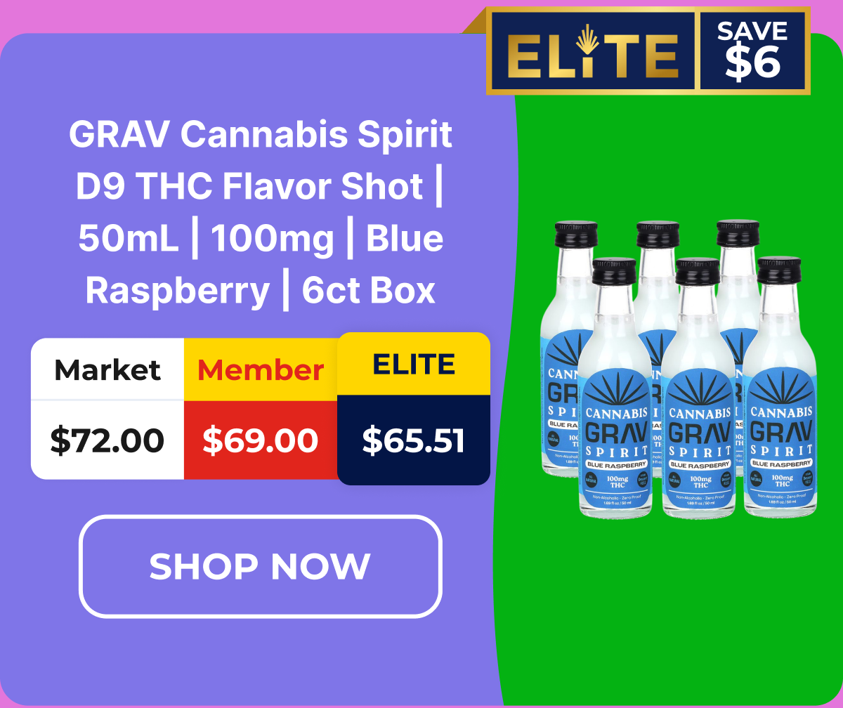 GRAV Cannabis Spirit D9 THC Flavor Shot | 50mL | 100mg | Blue Raspberry | 6ct Box