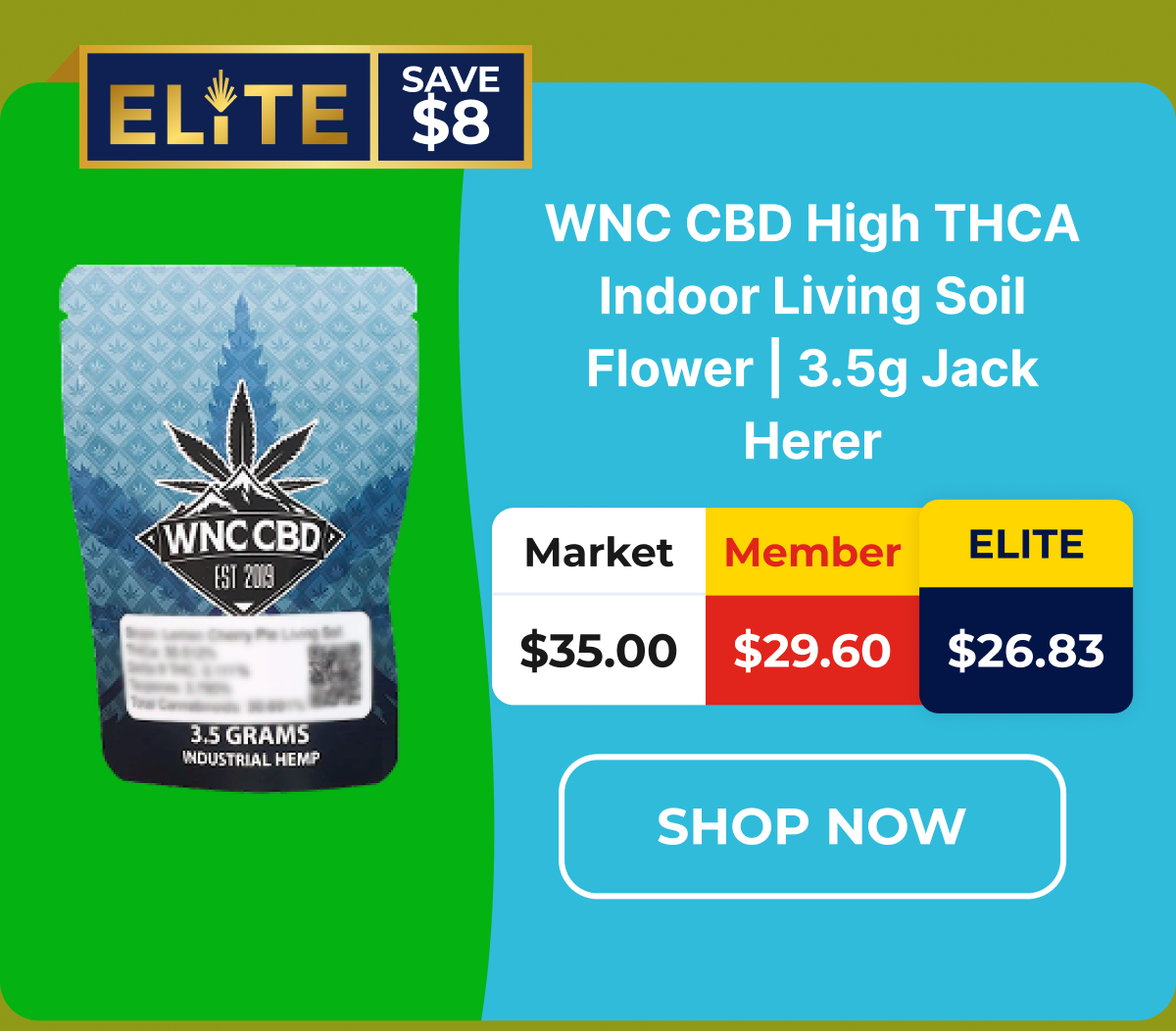 WNC CBD High THCA Indoor Living Soil Flower | 3.5g Jack Herer