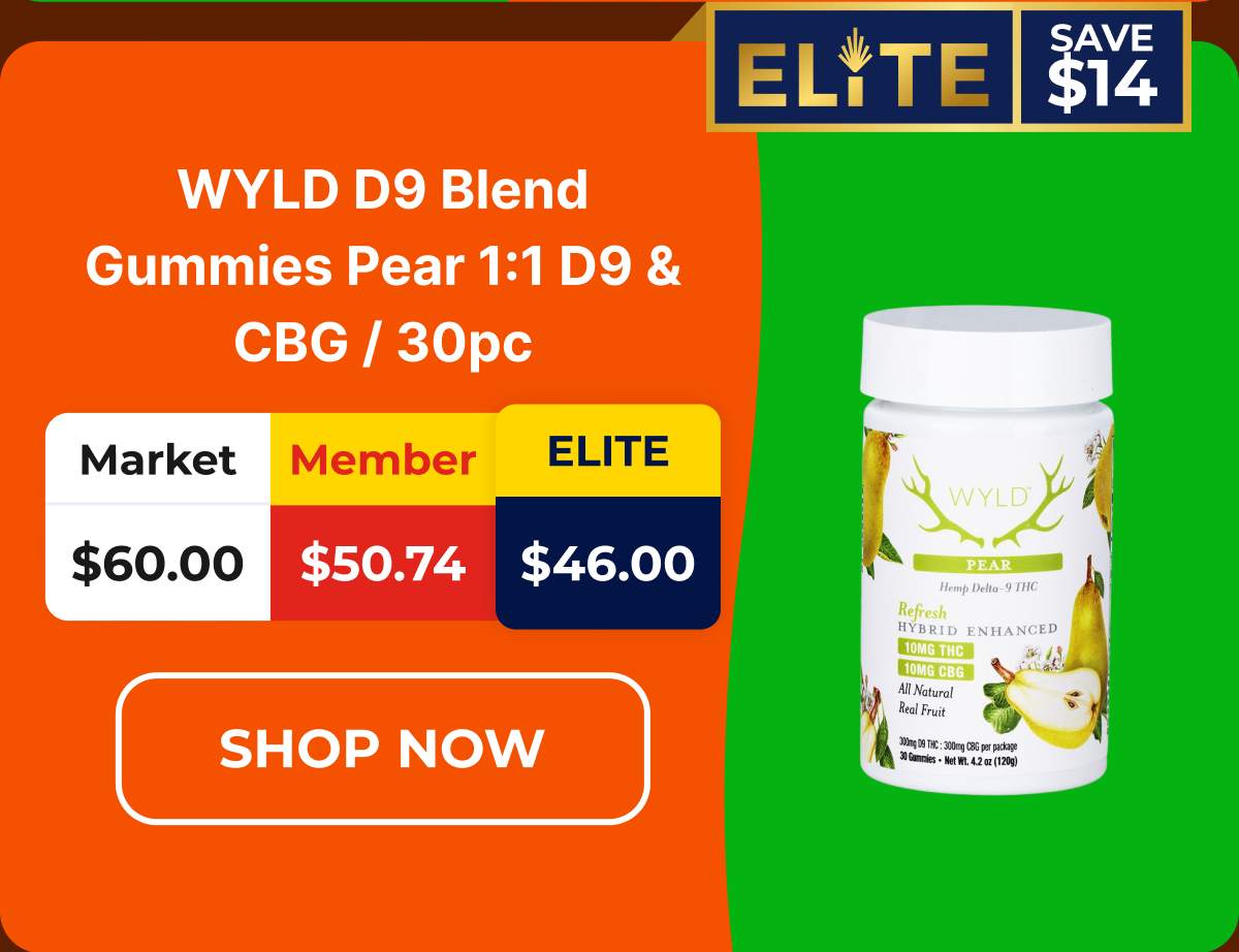 WYLD D9 Blend Gummies Pear 1:1 D9 & CBG / 30pc