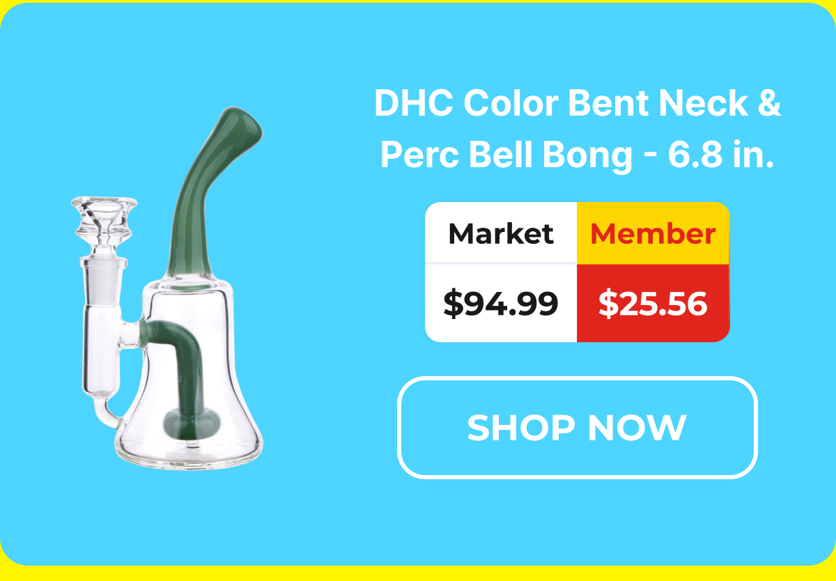 DHC Color Bent Neck & Perc Bell Bong - 6.8 in.