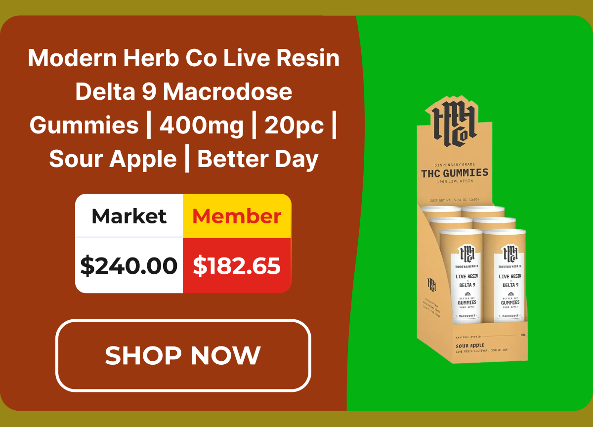 Modern Herb Co Live Resin Delta 9 Macrodose Gummies | 400mg | 20pc | Sour Apple | Better Day