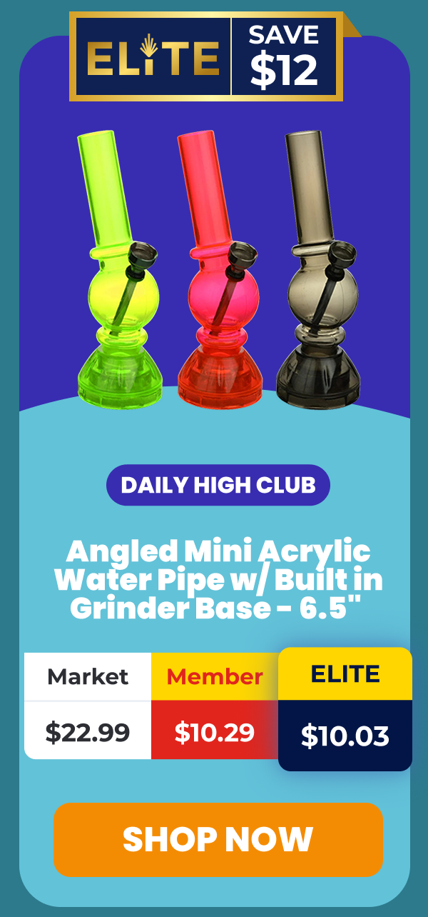 Angled Mini Acrylic Water Pipe w/ Built in Grinder Base - 6.5" 