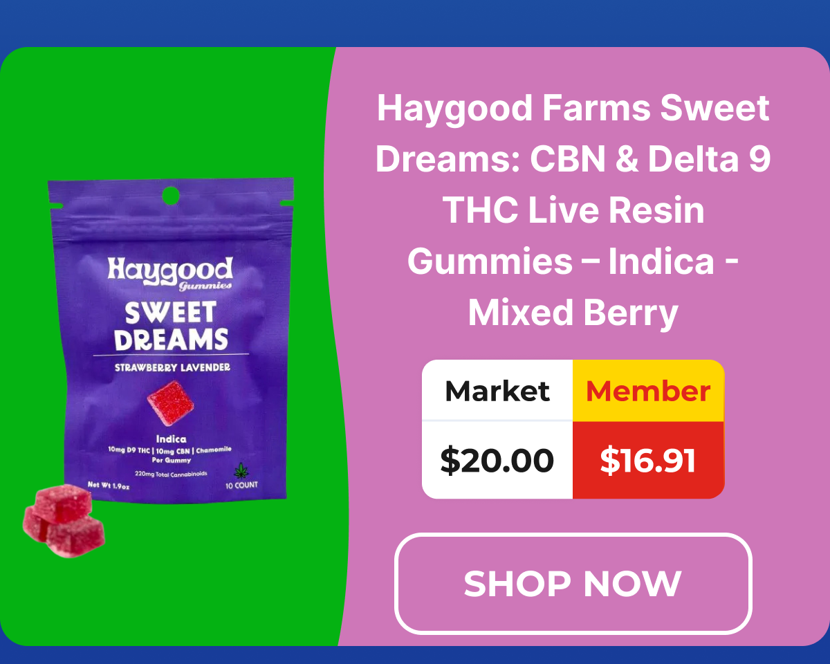 Haygood Farms Sweet Dreams: CBN & Delta 9 THC Live Resin Gummies - Indica - Mixed Berry