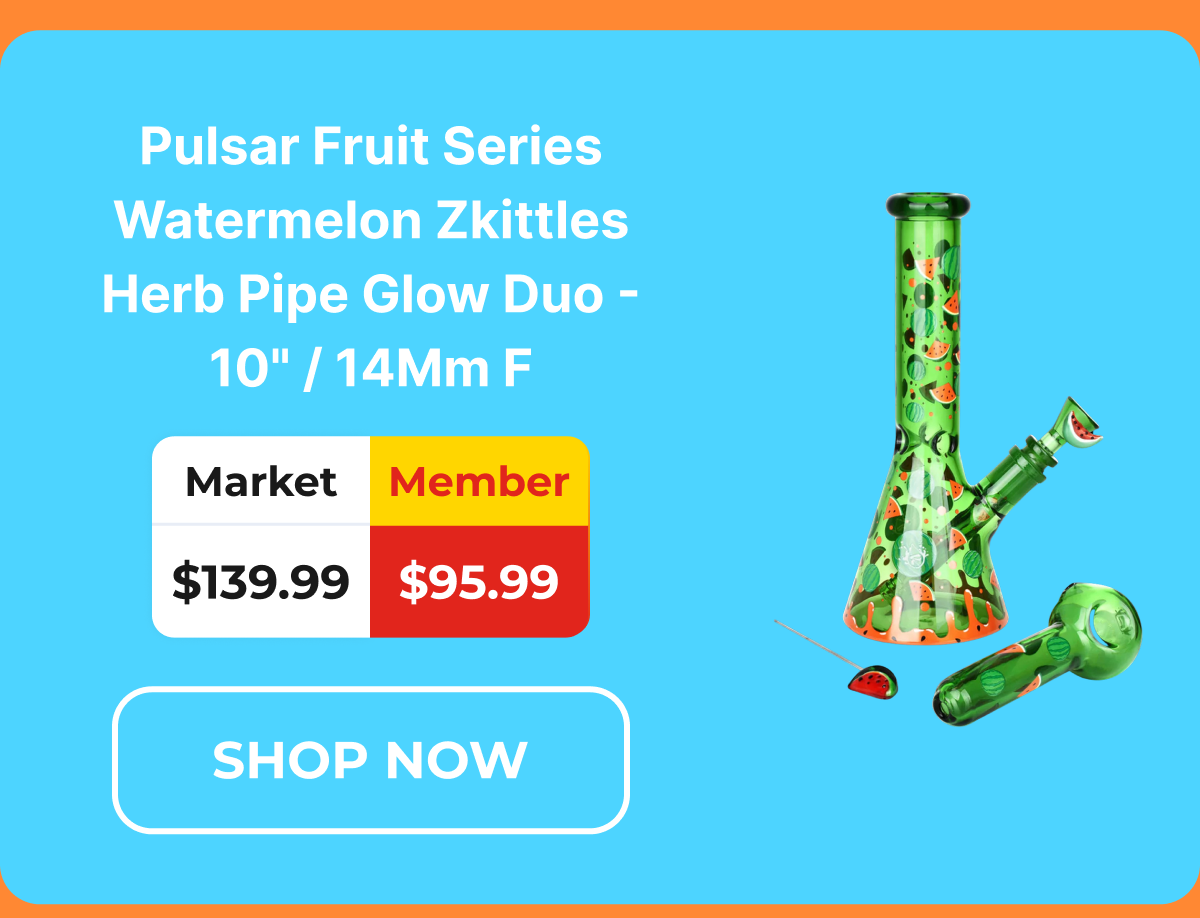 Pulsar Fruit Series Watermelon Zkittles Herb Pipe Glow Duo - 10" / 14Mm F