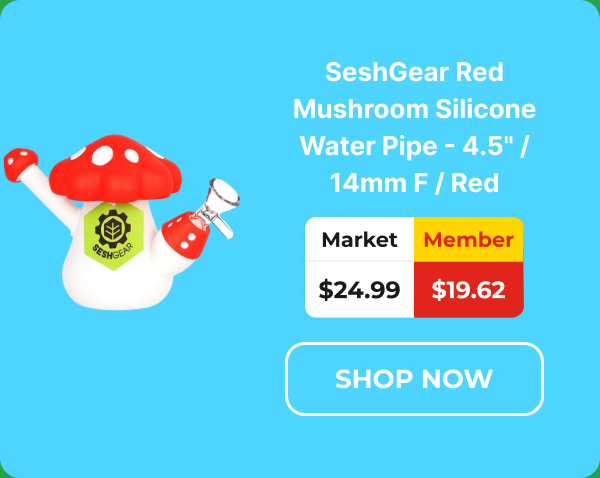 SeshGear Red Mushroom Silicone Water Pipe 4.5in 14mm - Market $24.99 / Member $19.62