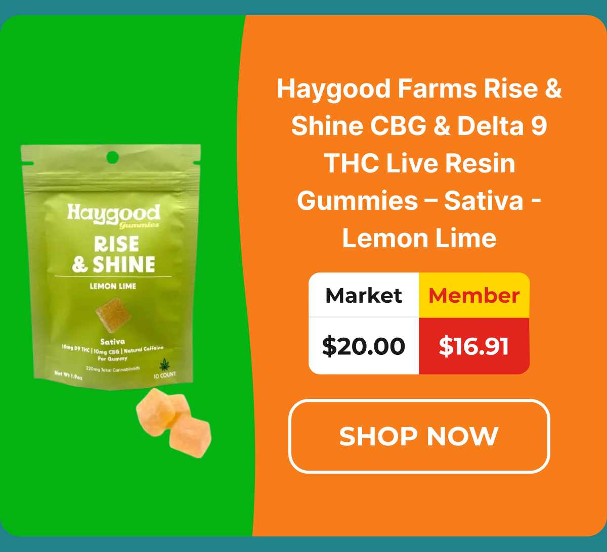 Haygood Farms Rise & Shine CBG & Delta 9 THC Live Resin Gummies - Sativa - Lemon Lime