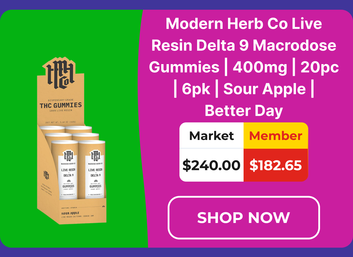Modern Herb Co Live Resin Delta 9 Macrodose Gummies | 400mg | 20pc | 6pk | Sour Apple | Better Day